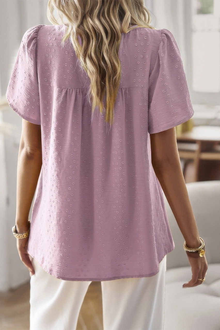 Loose Fit Dot Solid Lace Round Neck Top Loose Fit Dot Solid Lace Round Neck Top