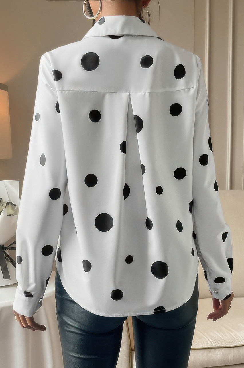 Dot Print Pocket Drop Shoulder Button Blouse Dot Print Pocket Drop Shoulder Button Blouse