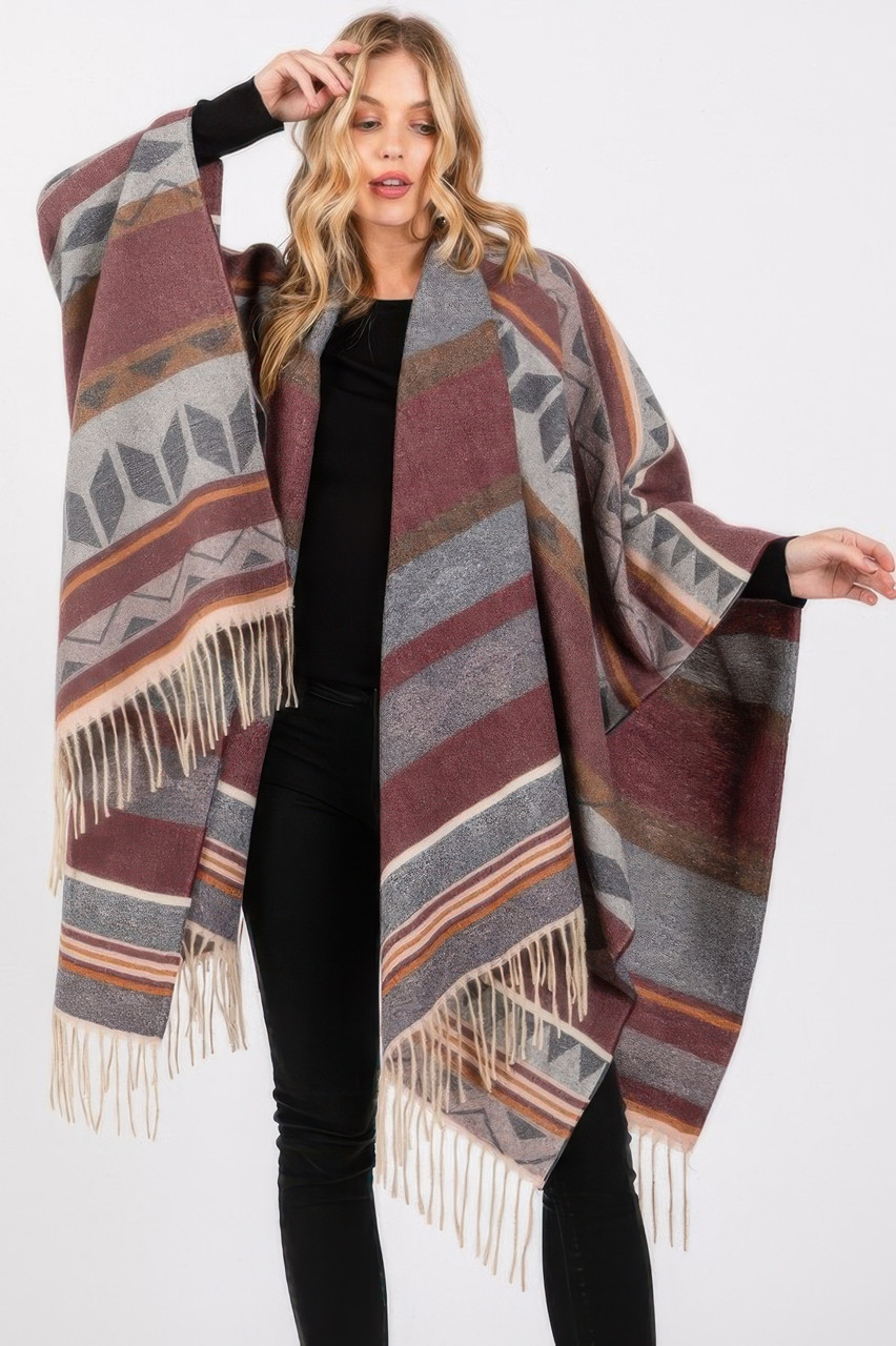 Aztec Pattern Fringe Ruana Aztec Pattern Fringe Ruana