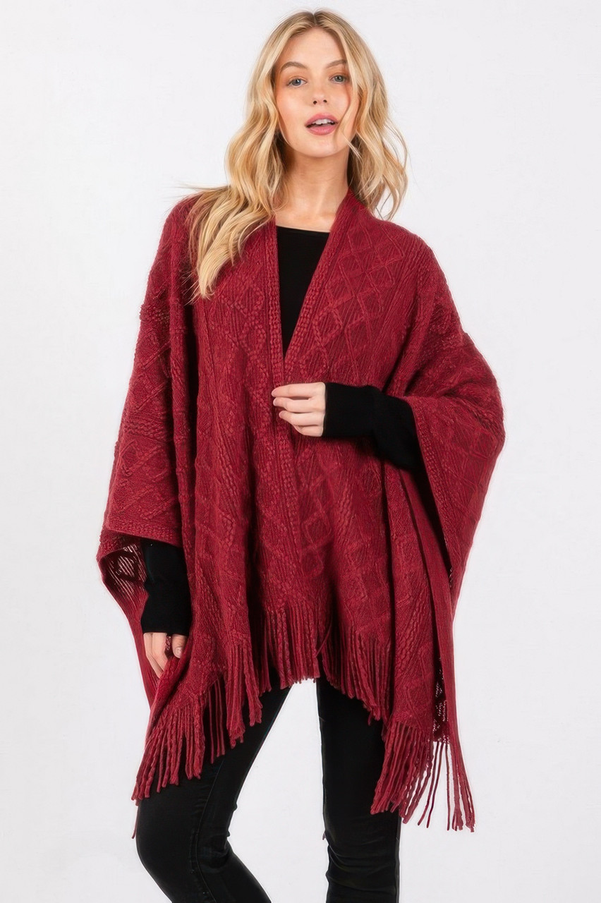 Diamond Pattern Tassel Knit Ruana