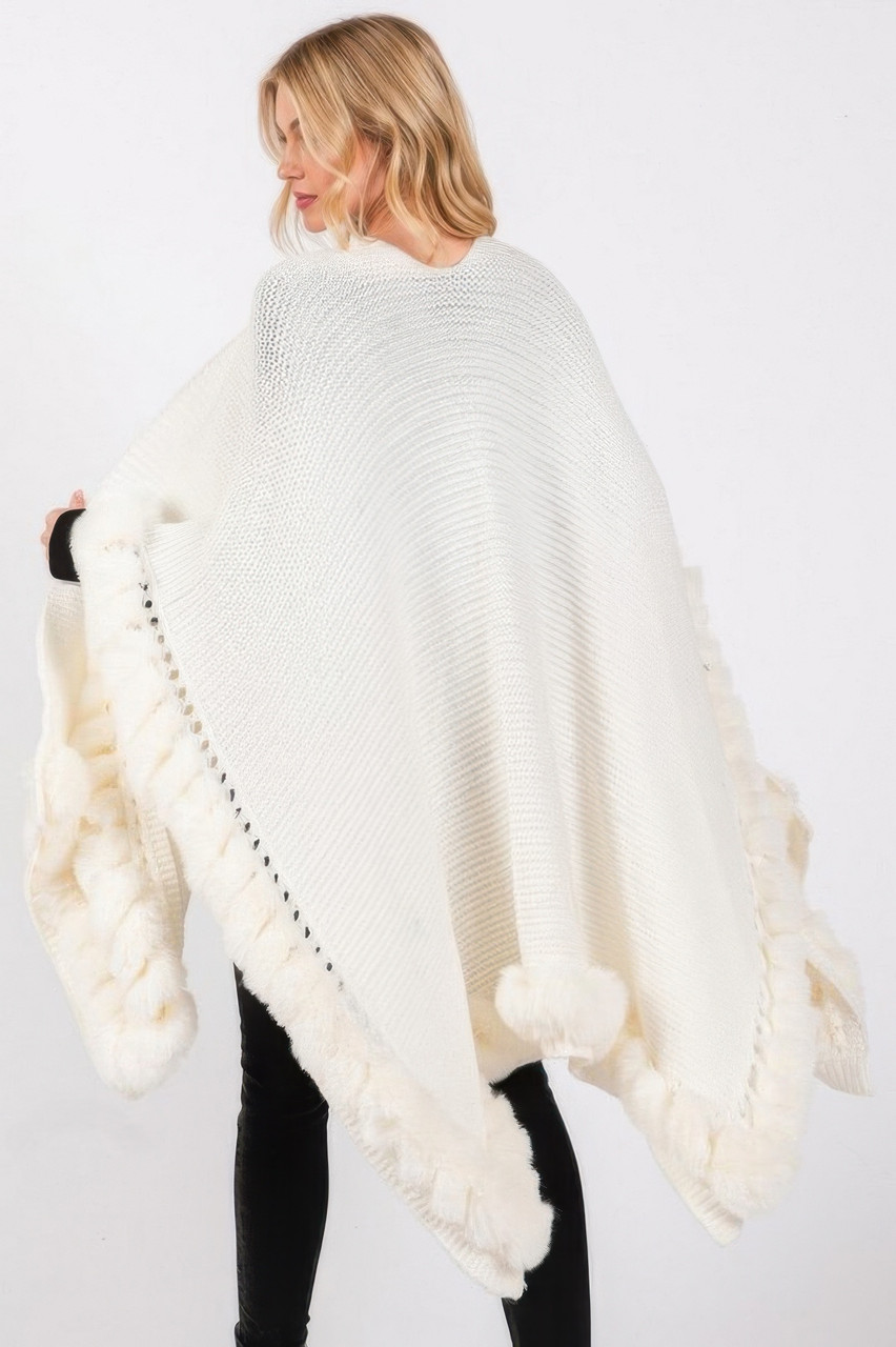 Faux Fur Trim Cape With Closure Faux Fur Trim Cape With Closure