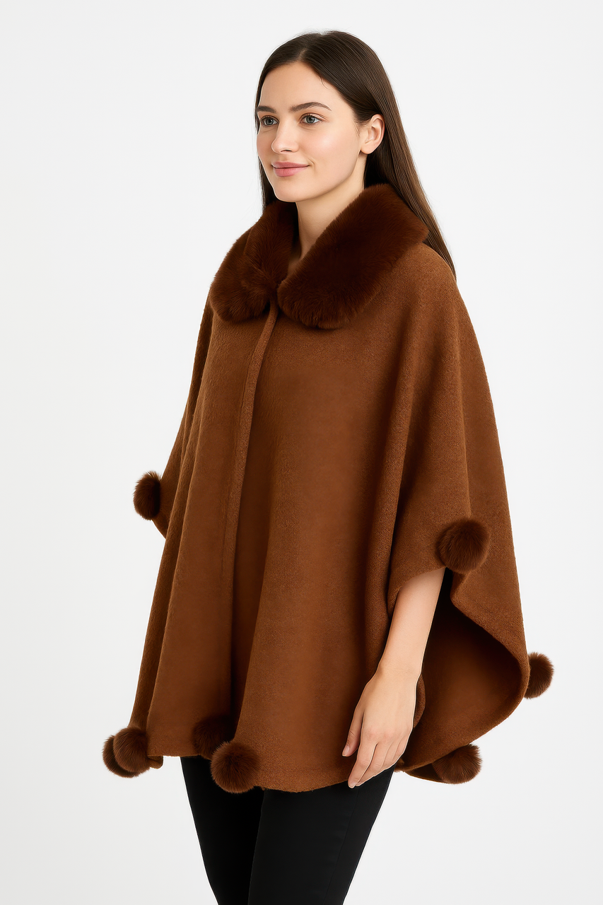 Trim Cape With Faux Fur Collar Trim Cape With Faux Fur Collar