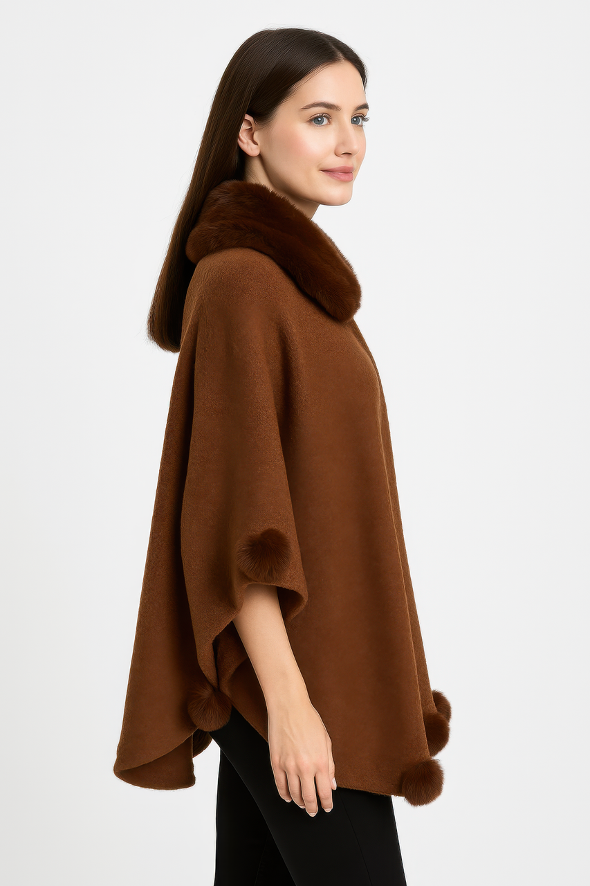 Trim Cape With Faux Fur Collar Trim Cape With Faux Fur Collar