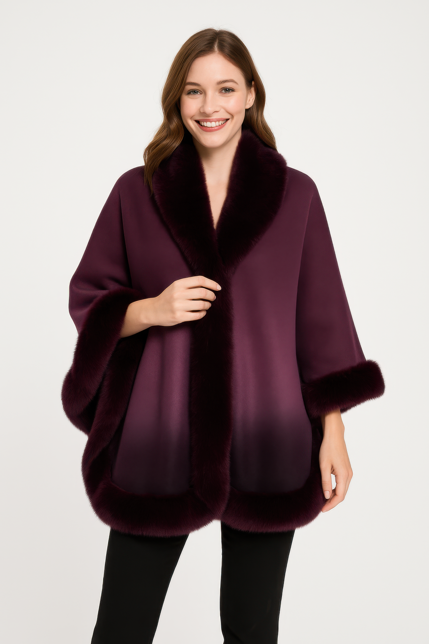 Ombre Faux Fur Trim Cape Wrap Ombre Faux Fur Trim Cape Wrap