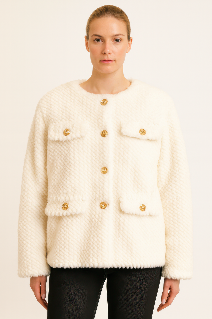 Textured Woven Button-front Jacket