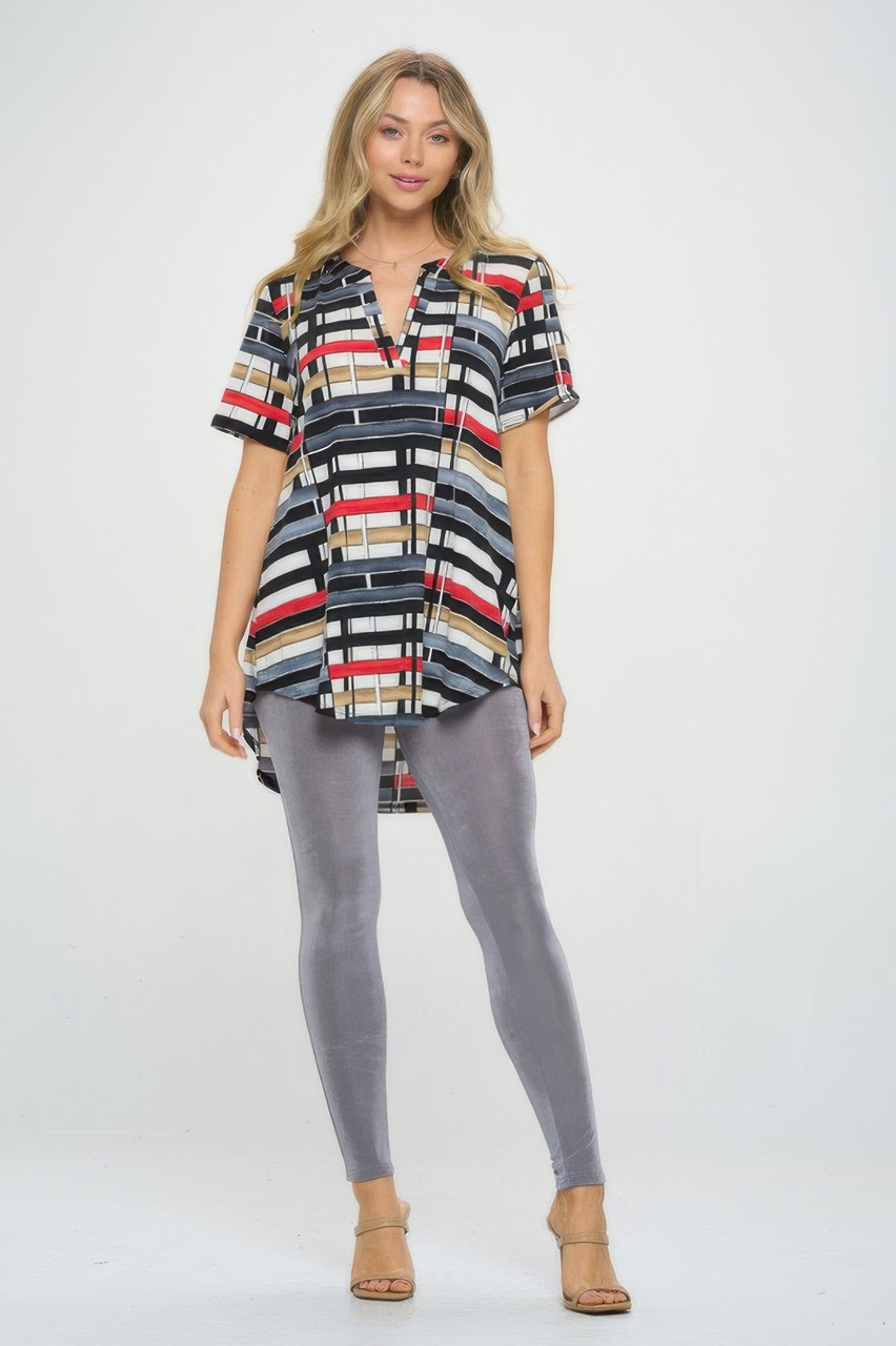 Notch Neck Rolled Short Sleeve Top