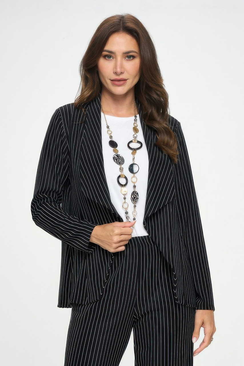 Ottoman Pinstripe Front Drape Jacket