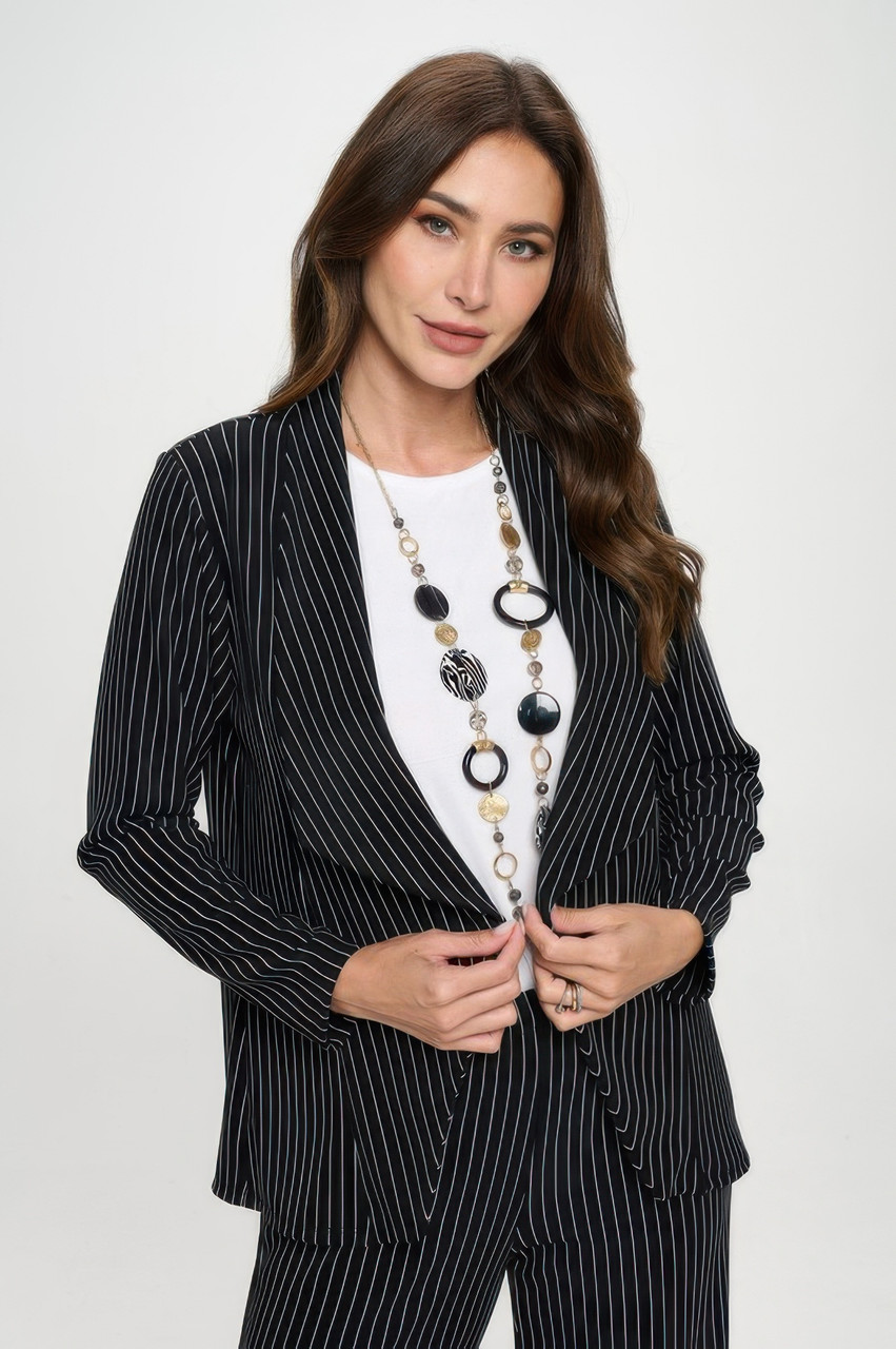 Ottoman Pinstripe Front Drape Jacket