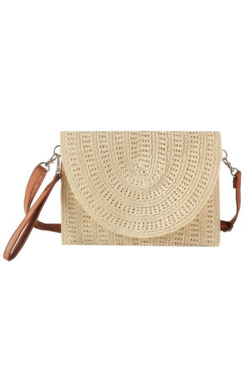 Woven Pattern Straw Clutch & Crossbody Bag