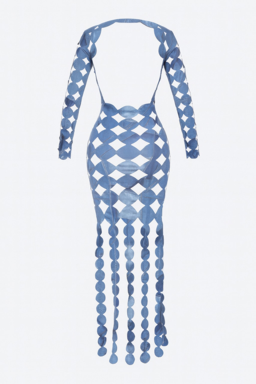 Denim Print Sexy Cut Out Maxi Dress