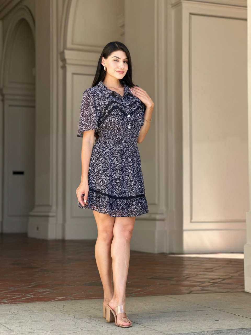 Floral Print Saffy Lace Smocking Waist Mini Dress