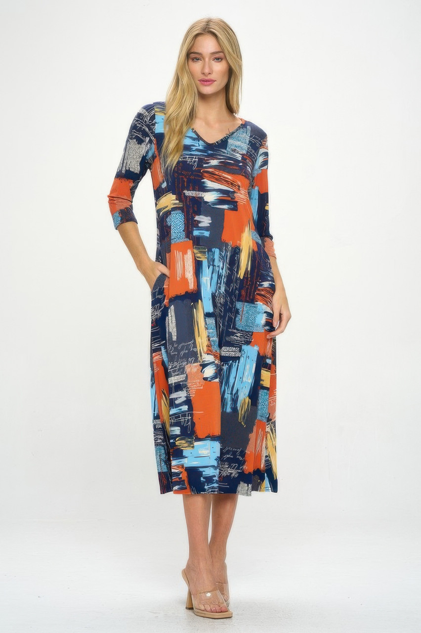 Hit V-neck Long Dress W/pocket