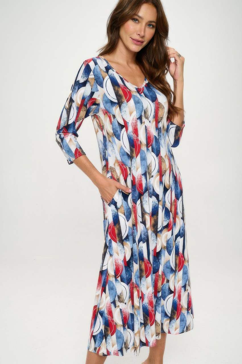 Hit V-neck Long Dress W/pocket