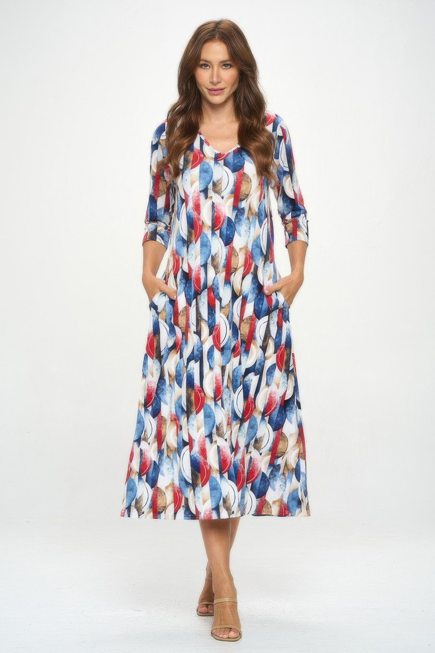 Hit V-neck Long Dress W/pocket