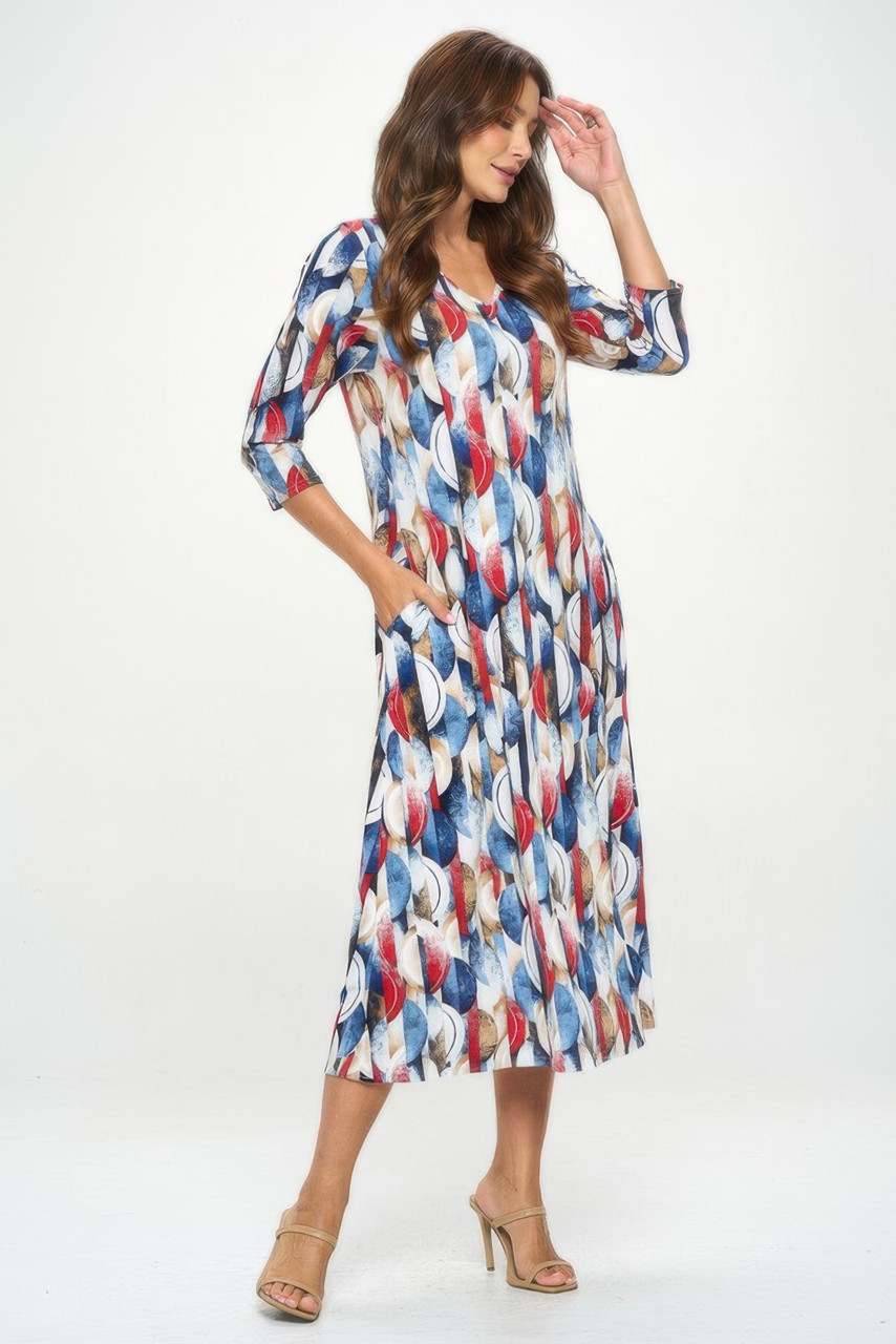 Hit V-neck Long Dress W/pocket