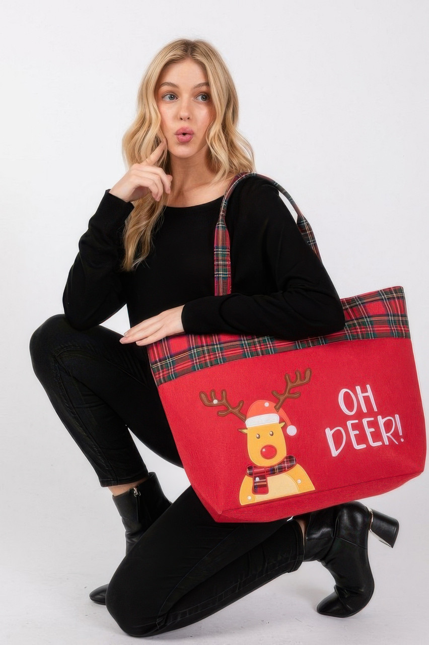 Oh Deer Letter Reindeer Christmas Tote Bag-50859