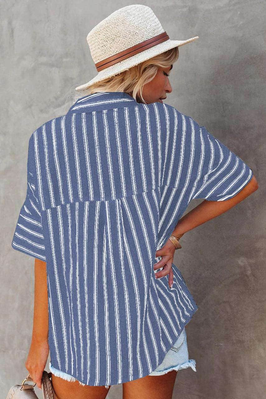 Blue Short Sleeve Striped Shirt