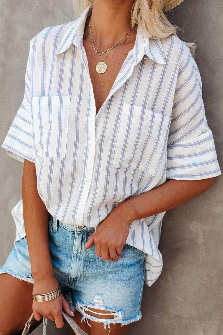 Sky Blue Short Sleeve Striped Shirt