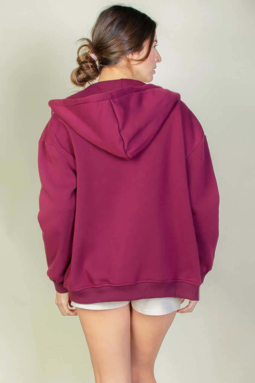 Graphic Drop Shoulder Zipper Up Hoodie-45816