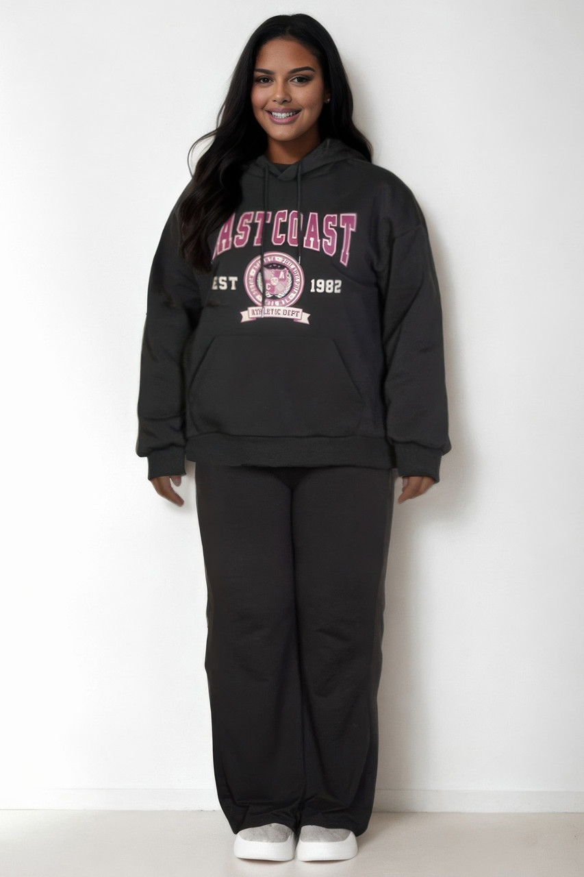 Plus Size Graphic Kangaroo Pocket Drawstring Hoodie-45807