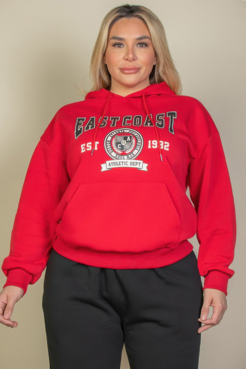 Plus Size Graphic Kangaroo Pocket Drawstring Hoodie-45807