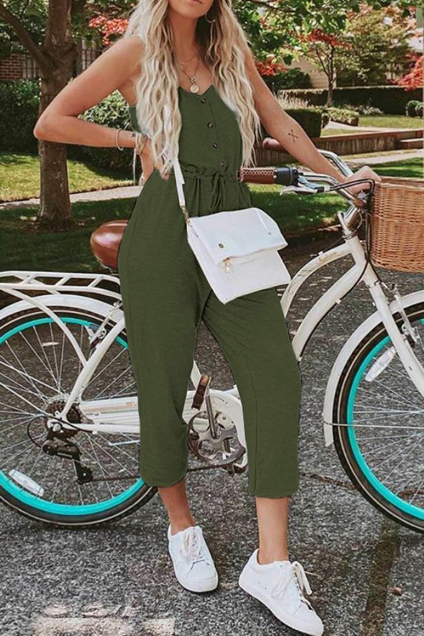 Green Pocketed Knit Jumpsuit