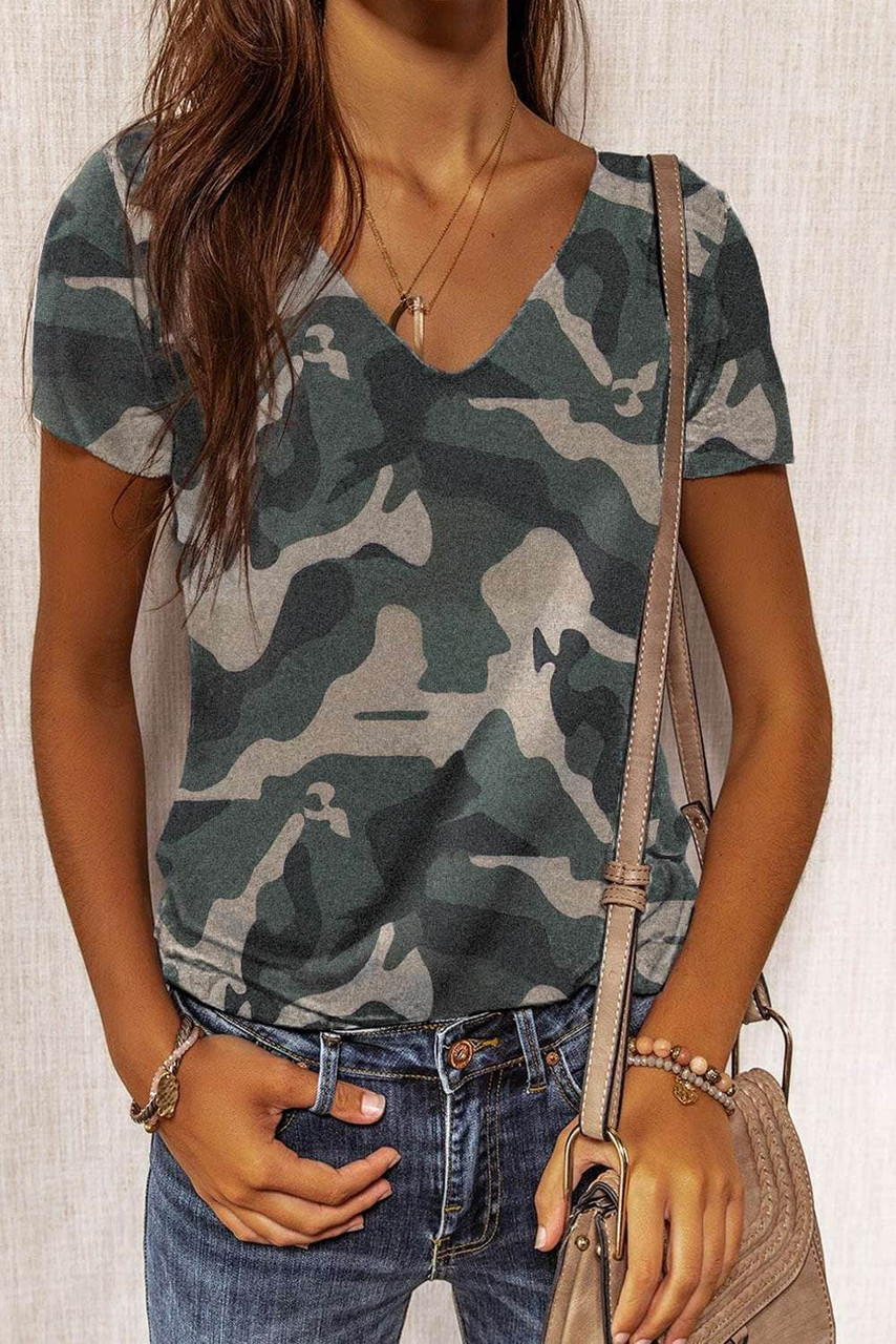 Green Camouflage Print Short Sleeve Tee