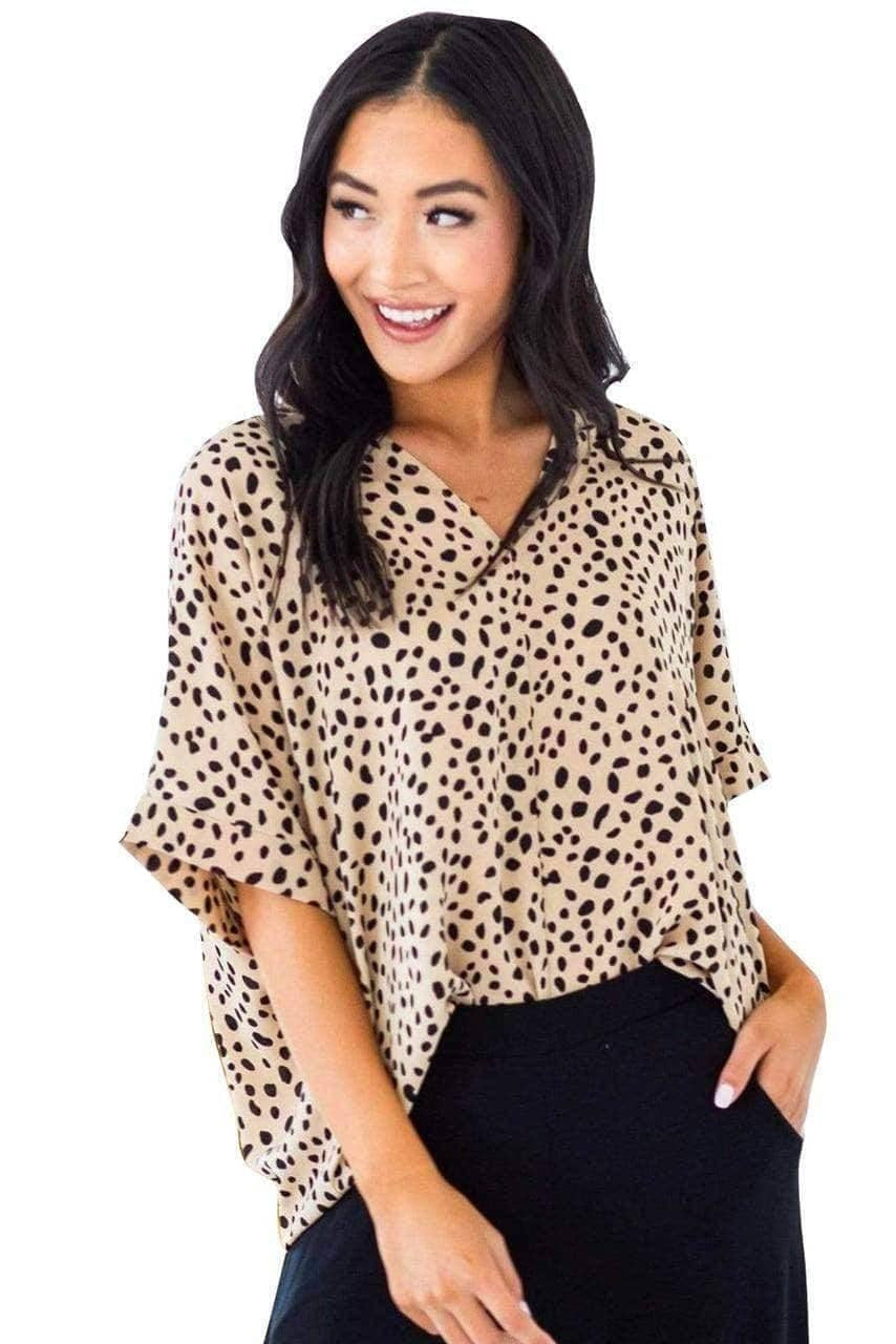 Brown Chloe Animal Print V-neck Rolled Sleeve Tunic Top Brown Chloe Animal Print V-neck Rolled Sleeve Tunic Top