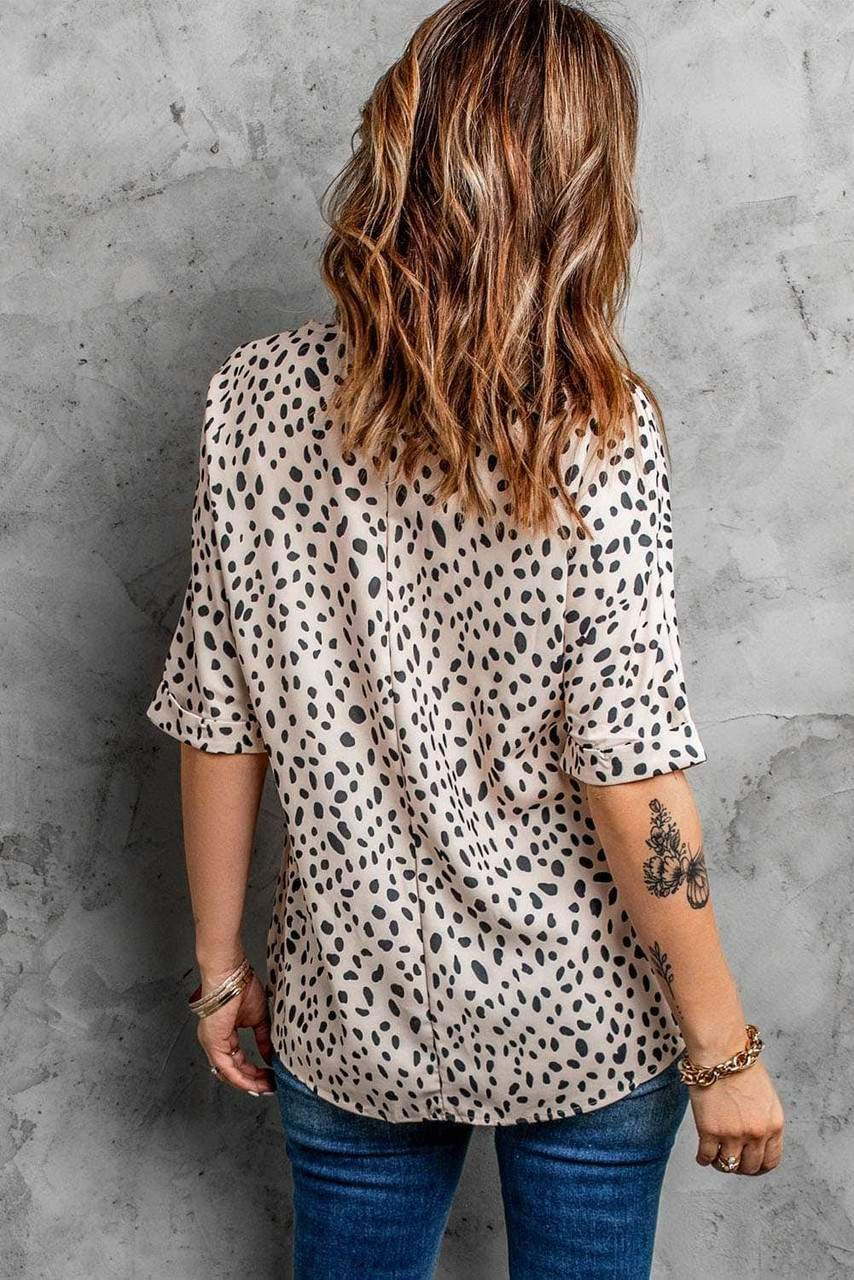 Brown Chloe Animal Print V-neck Rolled Sleeve Tunic Top
