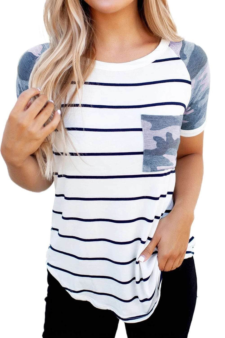 Striped Camo Pocketed Patch Tee