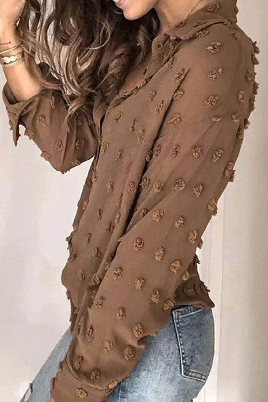 LV Polka Pattern Brown Long Sleeve T-Shirt