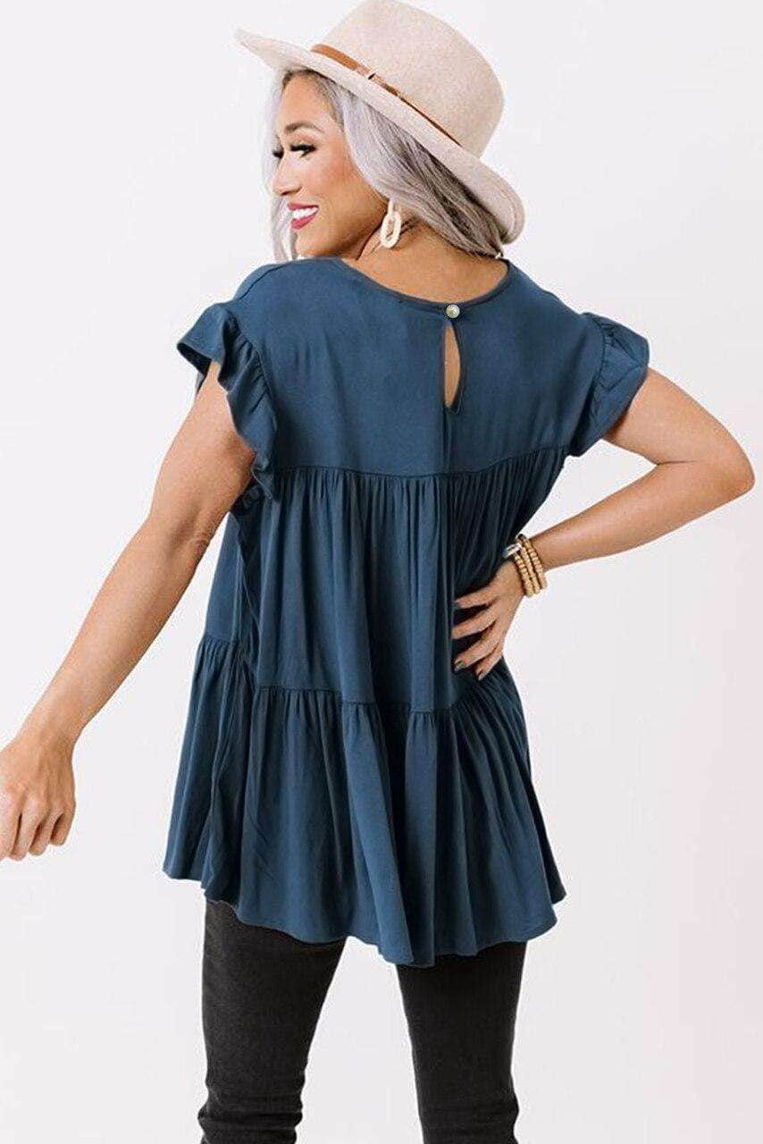 Short Sleeve Keyhole Ruffled Babydoll Top