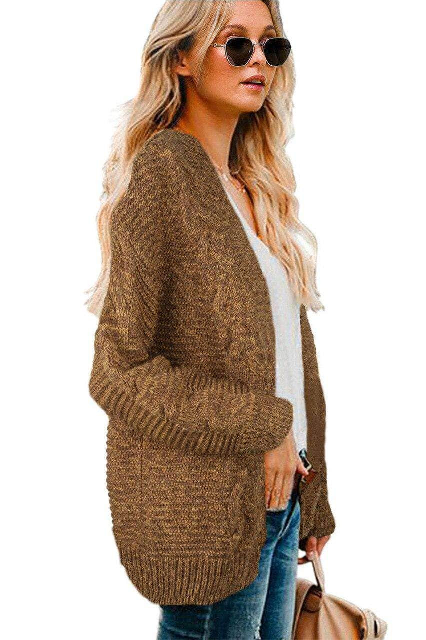 Brown Chunky Wide Long Sleeve Knit Cardigan