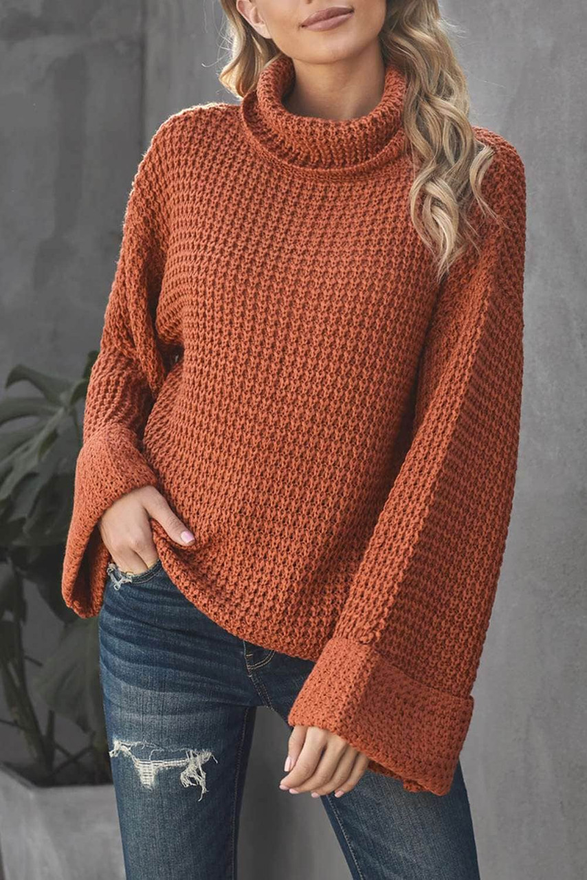 Orange Turtleneck Knitted Sweater