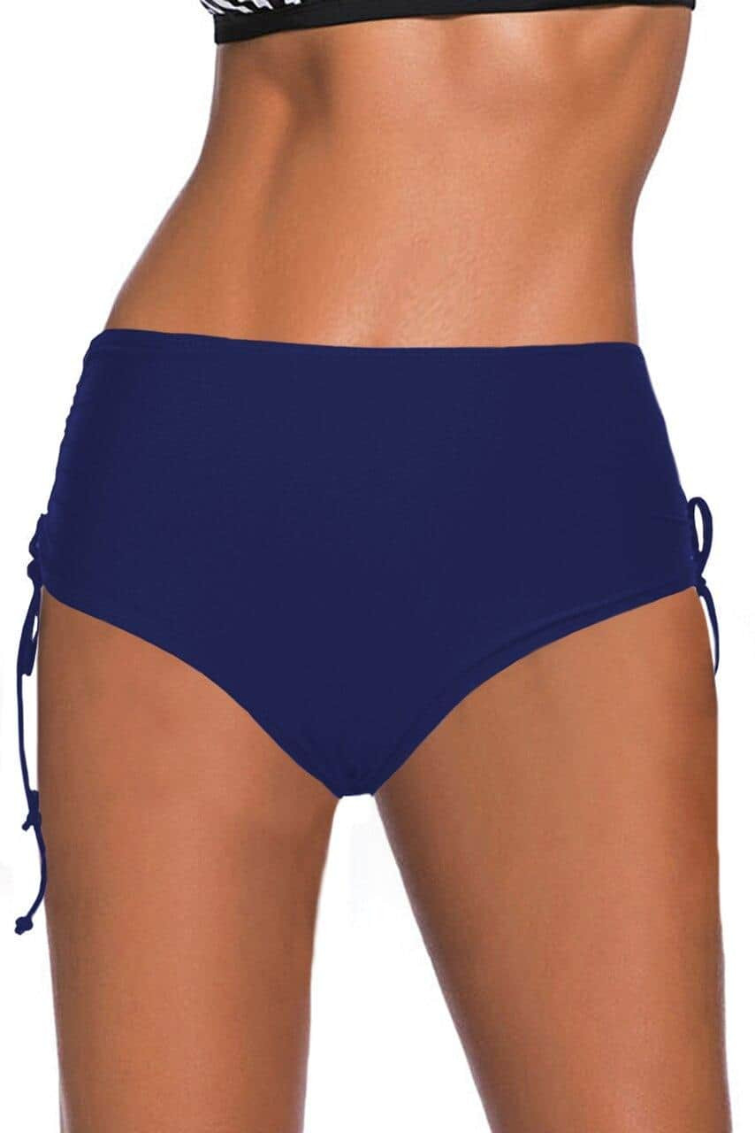 Blue Drawstring Ruched Sides High Waist Swim Panty