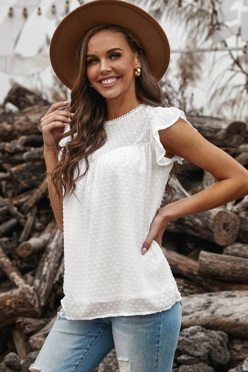 White Polka Dot Lace Ruffled Tank Top