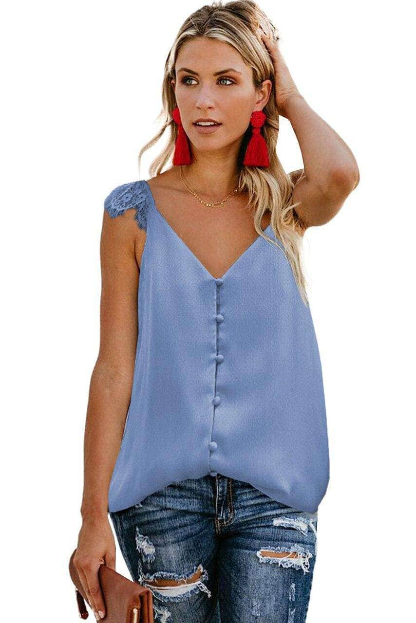 Adjustable Lace Straps Buttons Tank Top