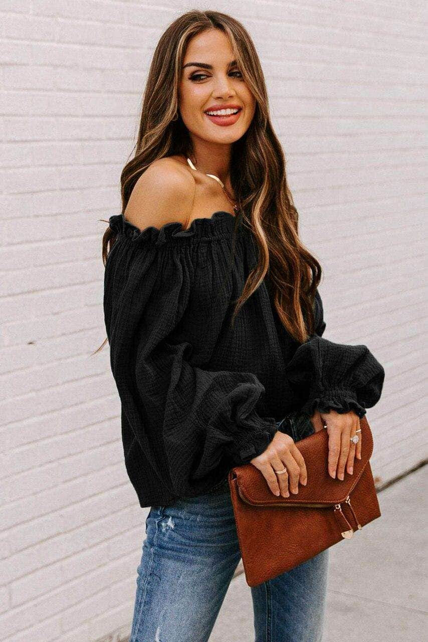 Black Off-the-shoulder Ruffle Top