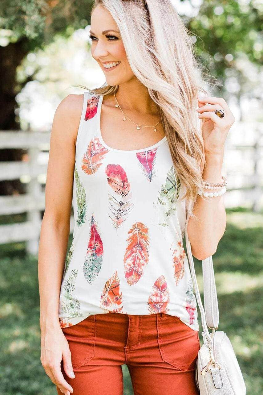 Multicolor Aztec Feather Tank Top