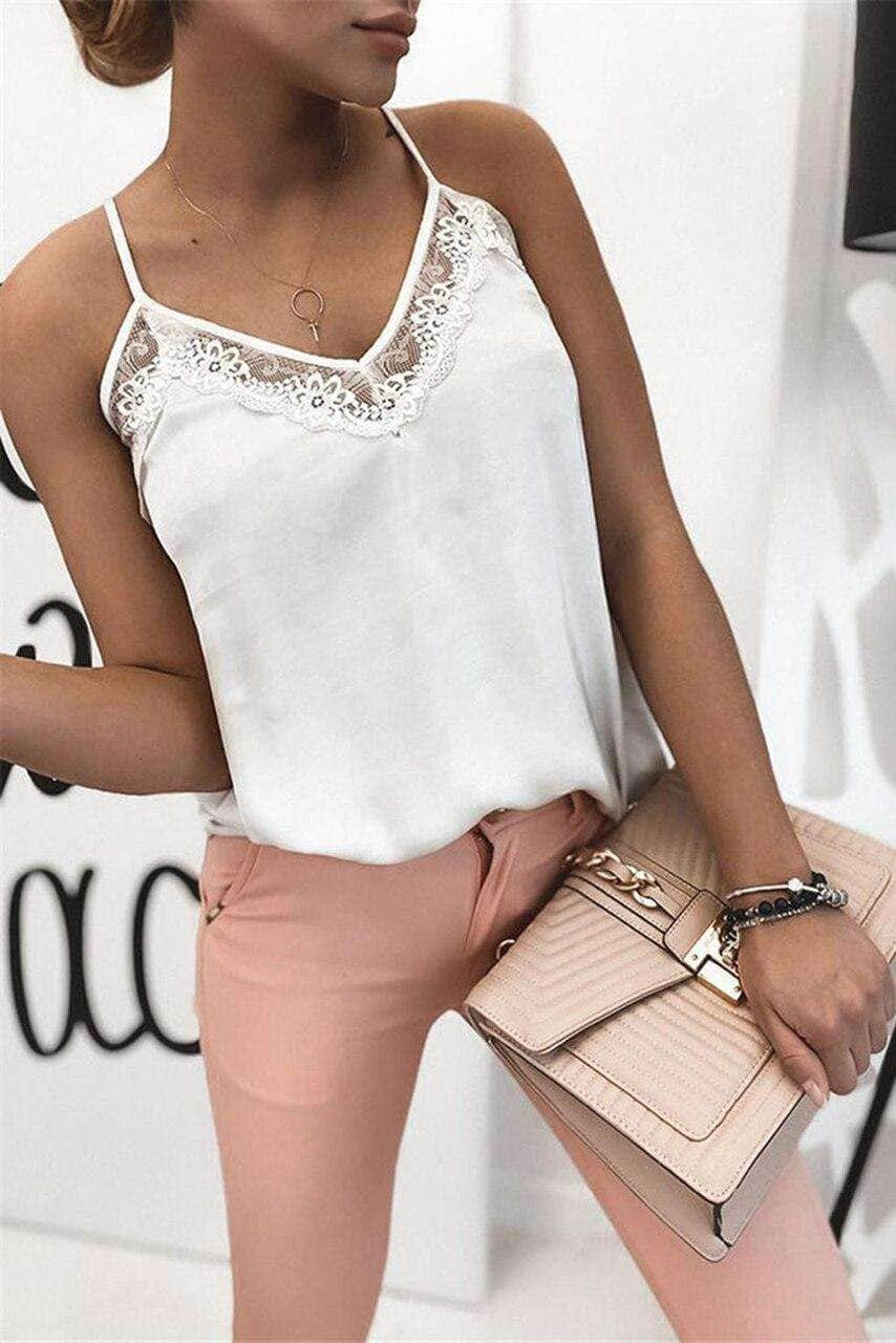 White Lace Detail Tank Top