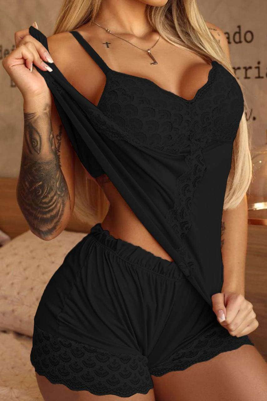 Black Sweet Lace Sleepwear Set