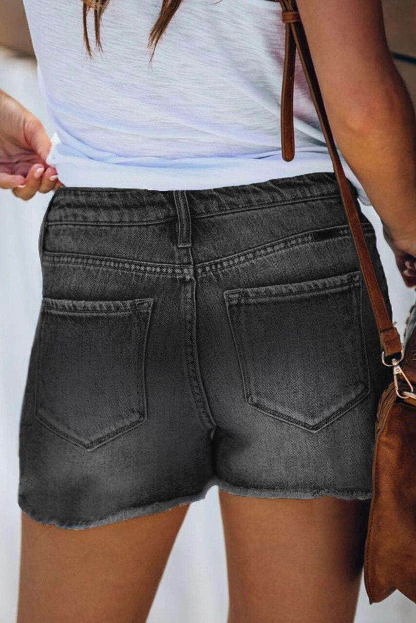 Black High Waist Frayed Denim Shorts