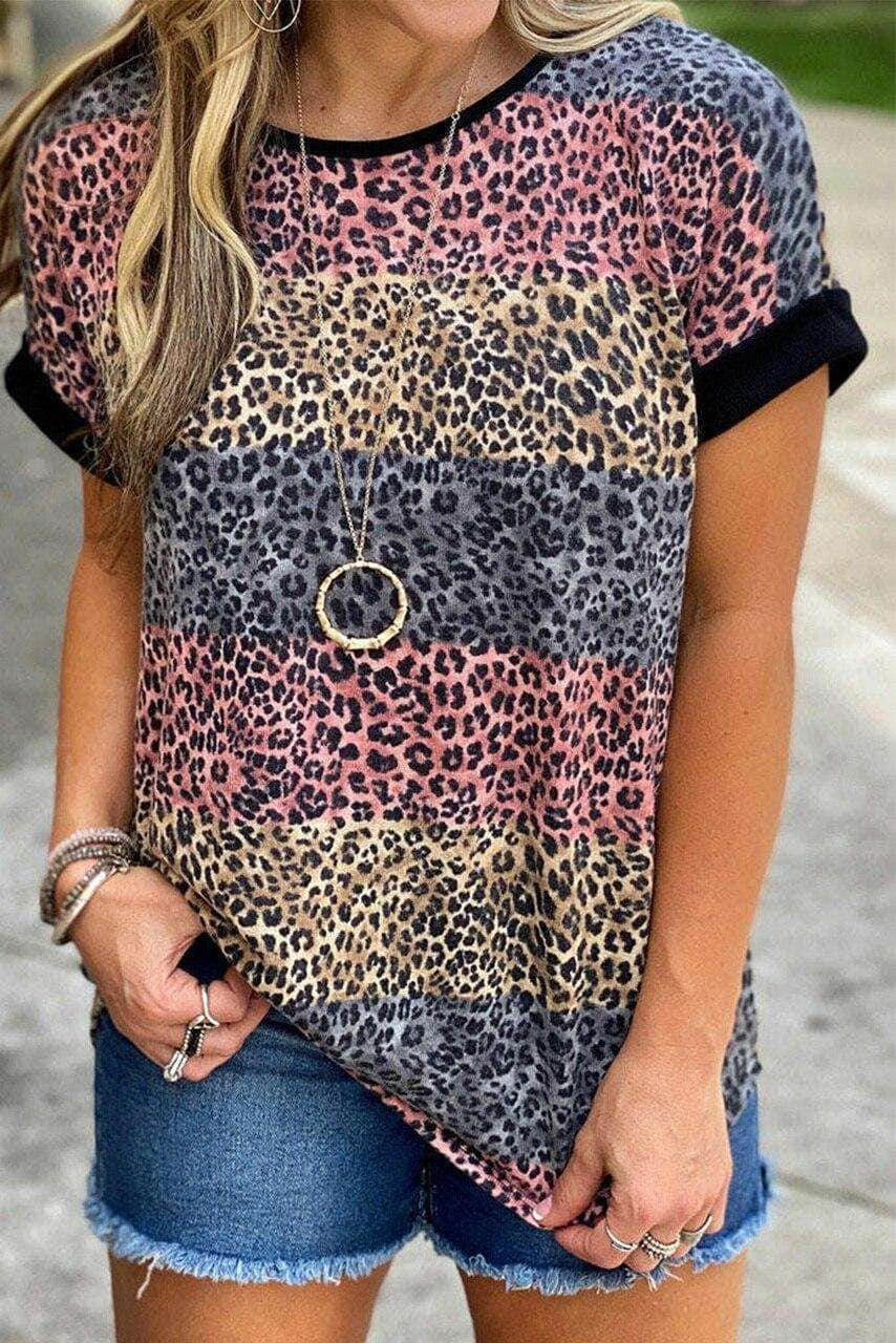 Leopard Striped Colorblock T-shirt