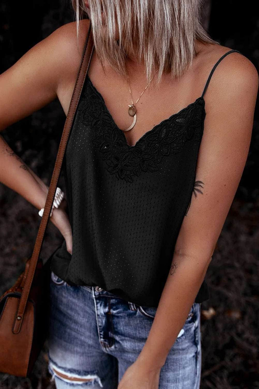 Black Crochet V Neckline Slip Tank Top