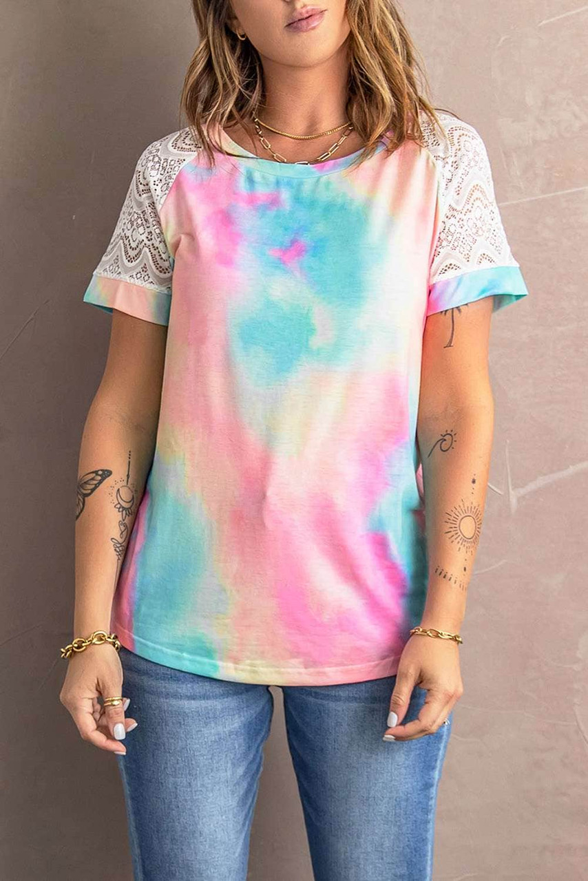 Bright Tie-dye Crochet Raglan Tee