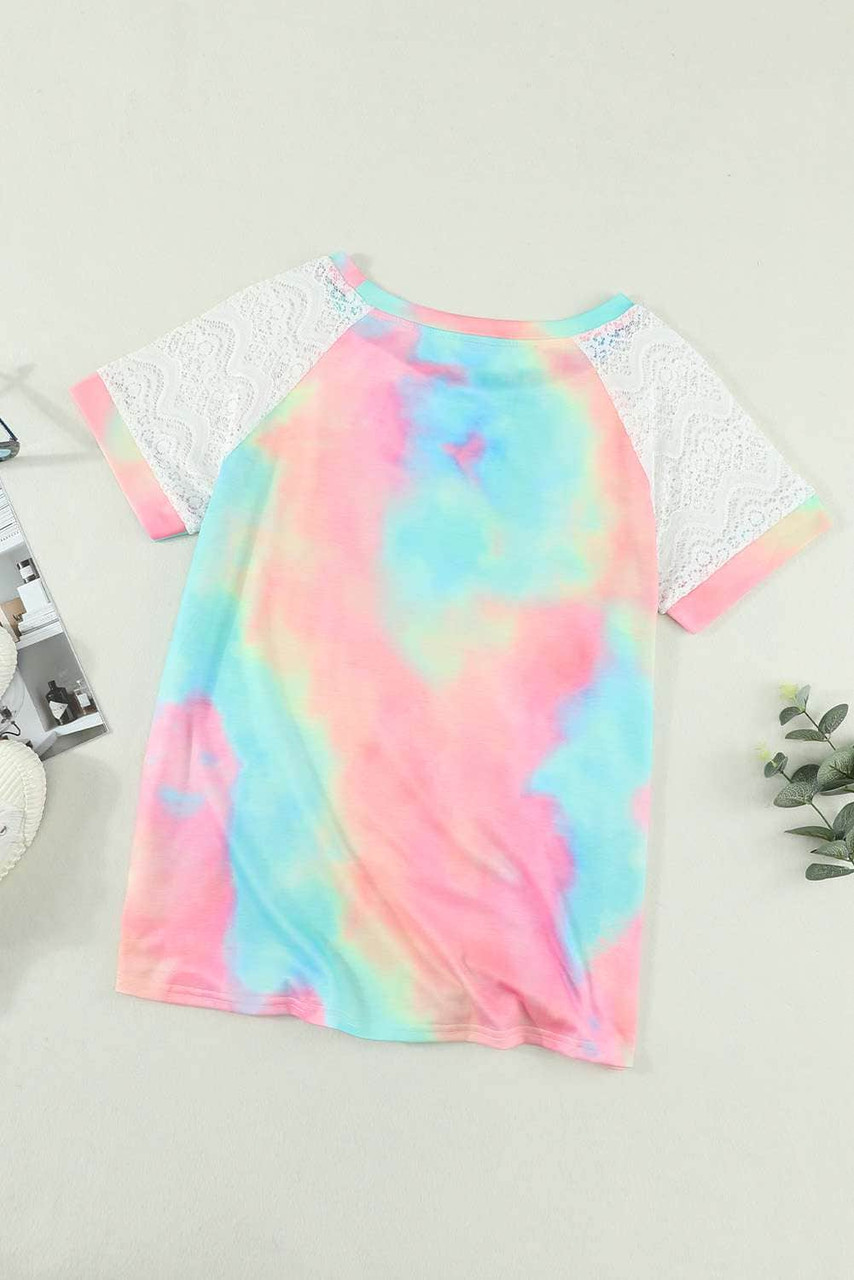 Bright Tie-dye Crochet Raglan Tee