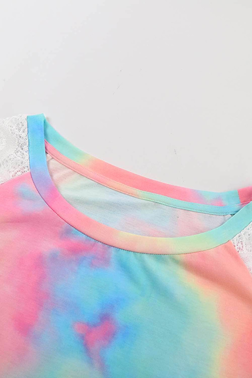 Bright Tie-dye Crochet Raglan Tee