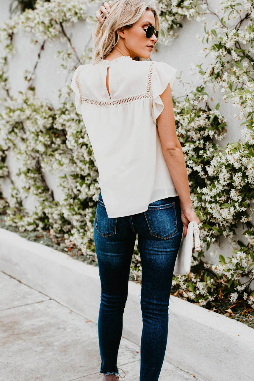 White Flutter Ruffled Top