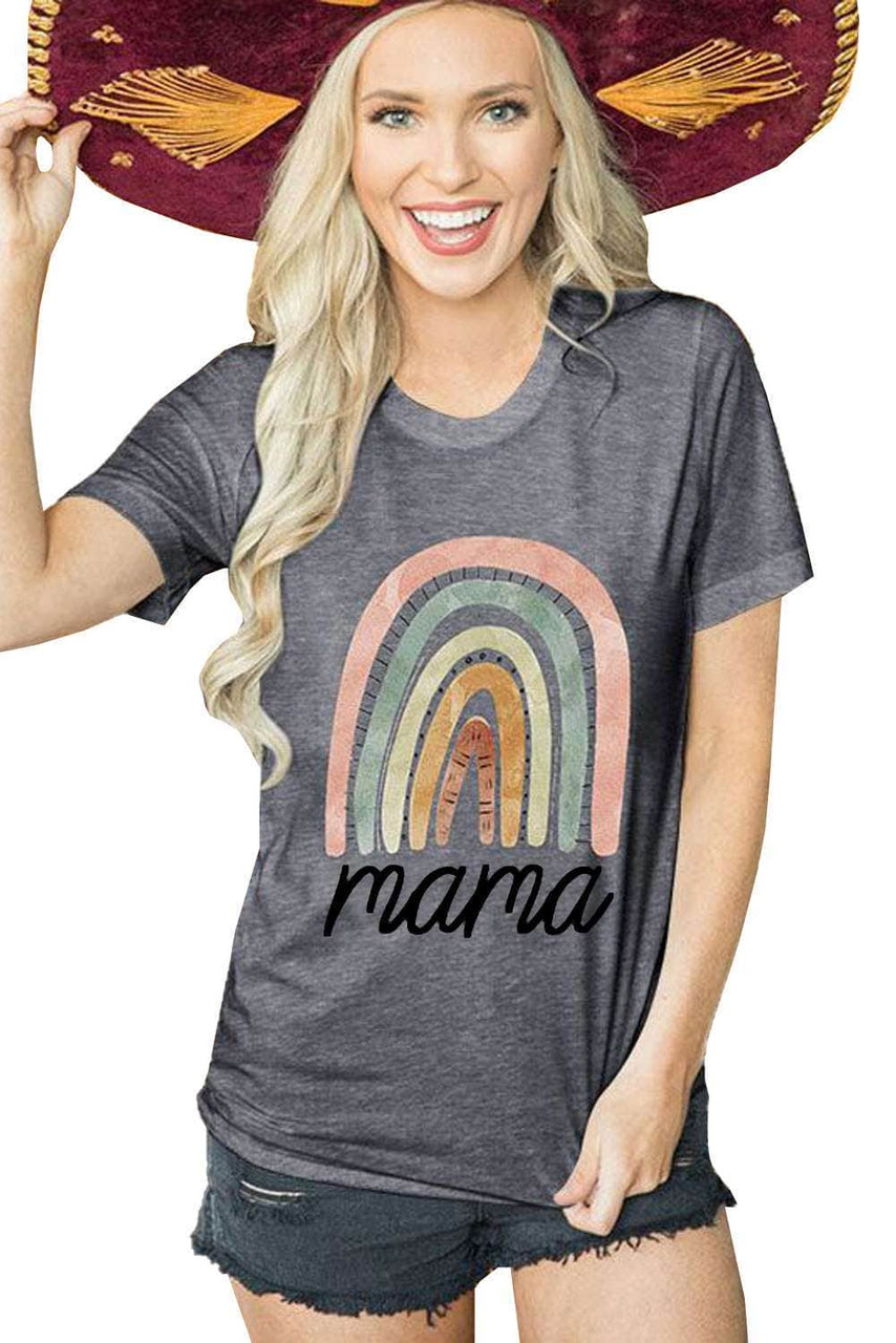 Dark Gray mama Letter Graphics Print T-shirt