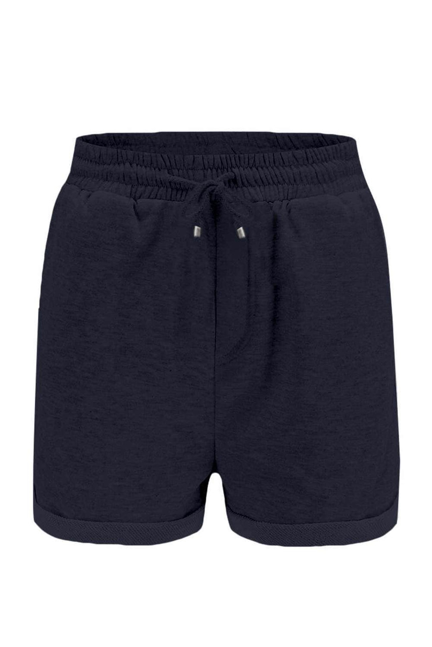 Blue Tie Waist Side Pockets Cuffed Lounge Shorts Blue Tie Waist Side Pockets Cuffed Lounge Shorts